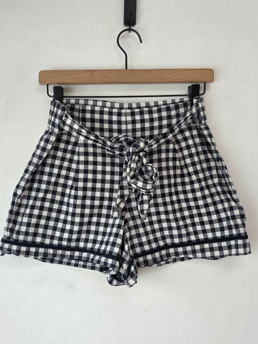 LOFT Ann Taylor Gingham High Rise Short Wrap Tie 100% Cotton Women's S